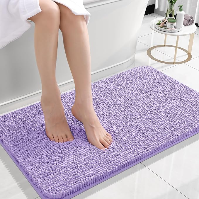 OLANLY Bathroom Rugs 24x16, Extra Soft Absorbent Chenille Bath Rugs, Rubber Backing Quick Dry, Machine Washable Bath Mats for Bathroom Floor, Tub and Shower, Home Decor Accessories, Lavender