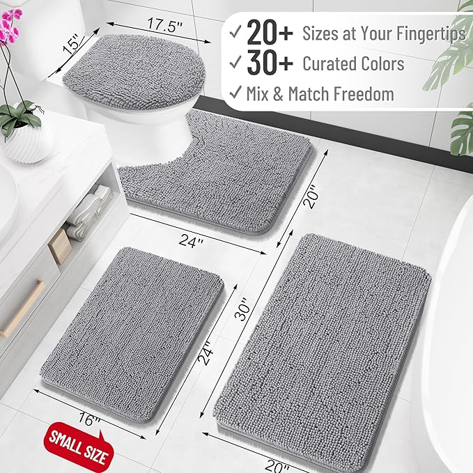 OLANLY Bathroom Rugs 24x16, Extra Soft Absorbent Chenille Bath Rugs, Rubber Backing Quick Dry, Machine Washable Bath Mats for Bathroom Floor, Tub and Shower, Home Decor Accessories, Grey