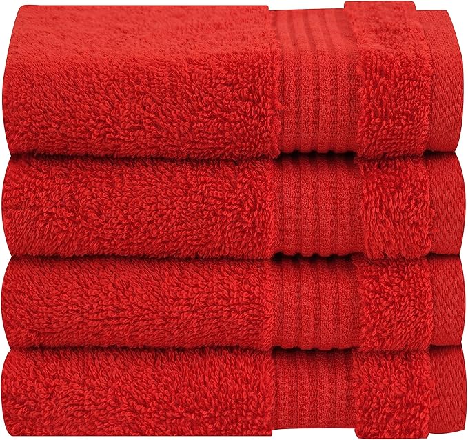 Cotton Paradise 100% Cotton Turkish Washcloth Set for Bathroom, 4 Piece Soft Absorbent Small Hand Face Towels Wash Rags, Red