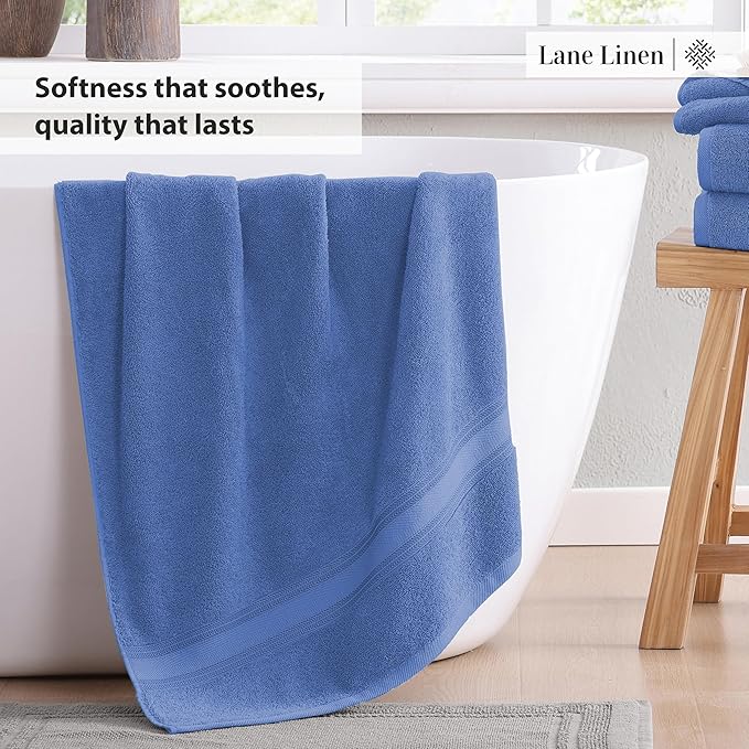 LANE LINEN Luxury Bath Towels Set - 3 Piece Set, 100% Cotton Bathroom Towels, Zero Twist, Quick Dry Shower Towels, Soft & Absorbent Bath Towel, 1 Bath Towel, 1 Hand Towel, 1 Washcloth - Cerulean Blue