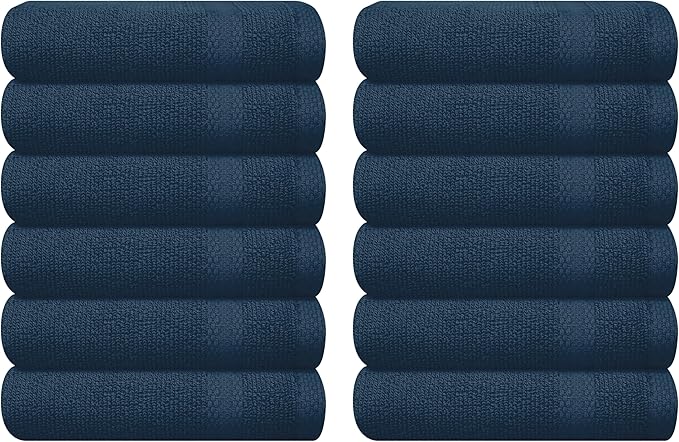 GLAMBURG Ultra Soft 12-Piece Washcloths Set 13x13-100% Ringspun Cotton - Durable & Highly Absorbent Face Towels - Ideal for use in Bathroom, Kitchen, Gym, Spa & General Cleaning - Mineral Blue