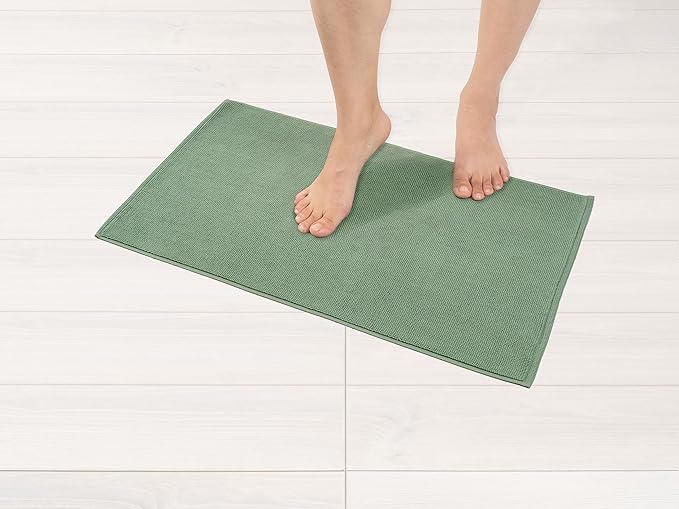 American Soft Linen Bath Rug, 17 in 24 in 100% Cotton Bath Mats Rugs for Bathroom, Slip Reducer Washable Shaggy Form Area Rugs, Sage Green Bath Rug