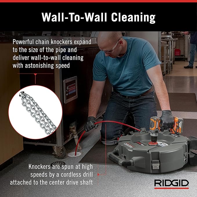 RIDGID 76193 FlexShaft K9-102+ Drain Cleaning Machine for 1 1/4-2" (32-50 mm) Pipes with 50' (15,2 m) 1/4" (6 mm) Cable and Kit
