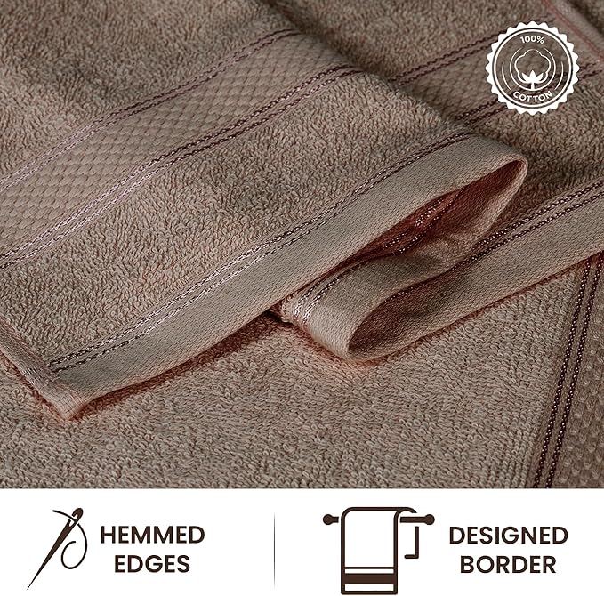 Casa Lino 100% Cotton Hand Towels for Bathroom - Soft, Highly Absorbent & Quick Dry Kitchen Towels - Gym Towel Set - Travel Towel Set - 24" x 16" - Pack of 4 - (Brown)