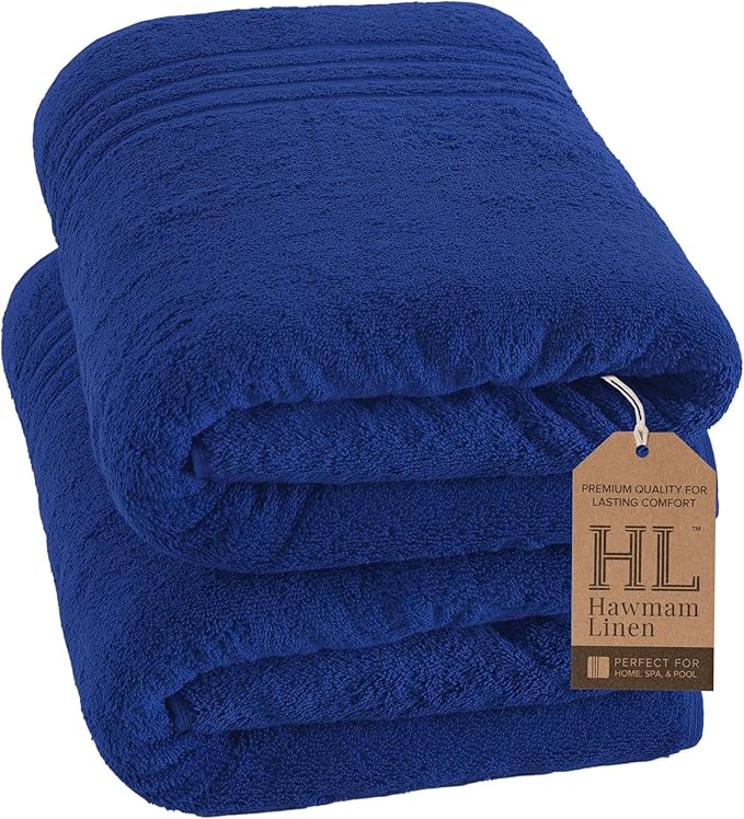 Hawmam Linen Jumbo Large Bath Sheets Towels 2 Pack Soft and Absorbent, Premium Quality 100% Cotton Towels (Royal Blue, Bath Sheet)