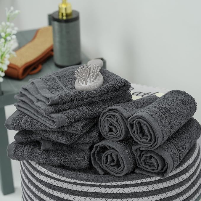 Tens Towels Pack of 60 Washcloths, 12 x 12 Inches, Lighter Weight, Quick to Dry, Super Soft & Absorbent, Gentle Face Towels, Hotel Quality, Perfect for Bathroom, Gym, Spa, Dark Grey