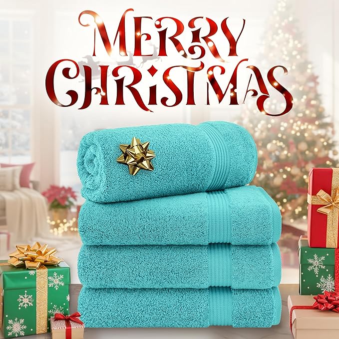 Cotton Paradise 4 Piece Turkish Bath Towels for Bathroom, 100% Cotton Extra Large Soft Plush Towels Bathroom Set, Turquoise
