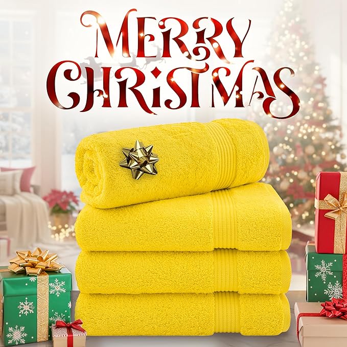 Cotton Paradise 4 Piece Turkish Bath Towels for Bathroom, 100% Cotton Extra Large Soft Plush Towels Bathroom Set, Yellow