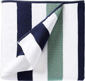 Laguna Beach Textile Co. Striped Cabana Beach Towel - Oversized, Plush 630 GSM Cotton - Midnight Blue & Seafoam Green