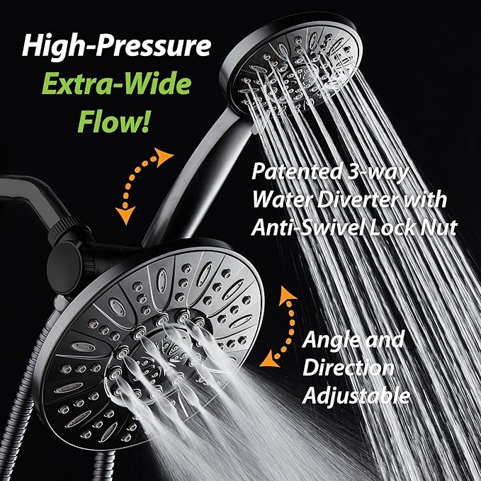 AquaDance for California - 7" Premium High Pressure 3-Way Rainfall Combo for Best of Both Worlds - Luxury 6-Setting Rain Showerhead and Hand Held Shower Separately or Together - Matte Black Finish