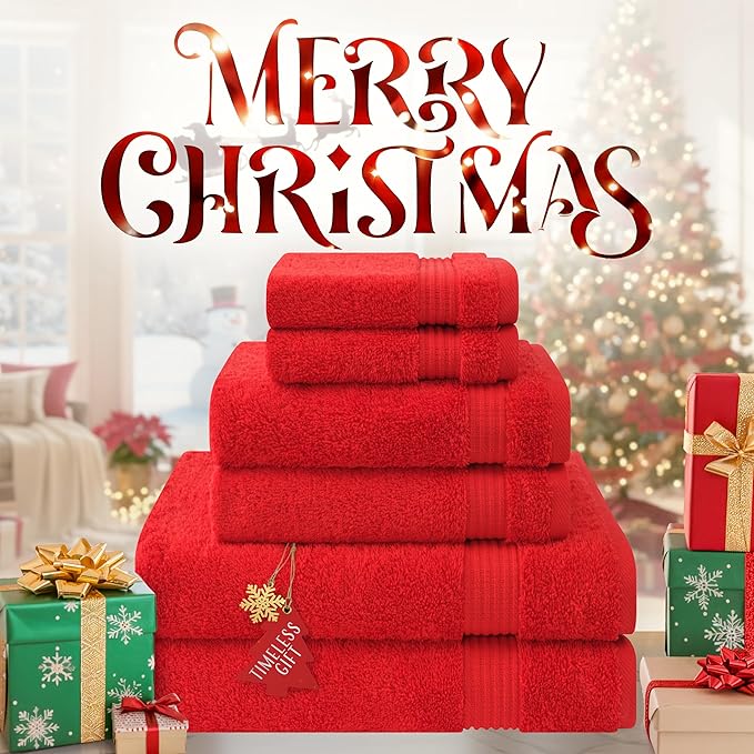 Cotton Paradise 6 Piece Towel Set, 100% Cotton Soft Absorbent Turkish Towels for Bathroom, 2 Bath Towels 2 Hand Towels 2 Washcloths, Red Towel Set