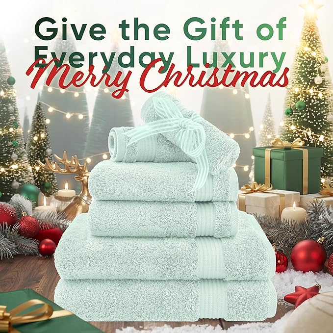 American Veteran Towel, 6 Piece Towel Set for Bathroom, 100% Cotton Turkish Bathroom Towels, 2 Bath Towels 2 Hand Towels 2 Washcloths, Mint