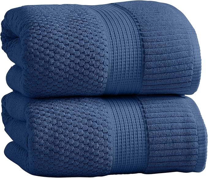NY Loft 100% Cotton 2 Pack Bath Sheet Towel Set | Super Soft & Absorbent Quick-Dry Oversize Bath Towels |Textured and Durable Cotton | Navy Blue