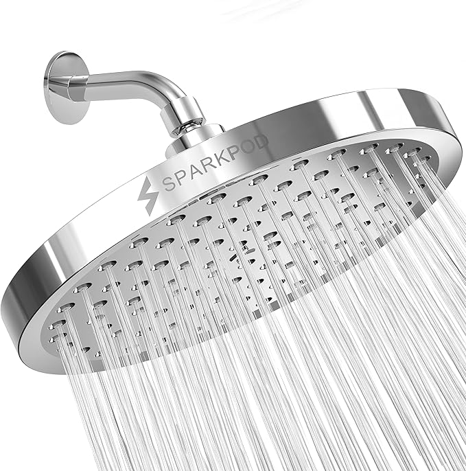 SparkPod Shower Head - High Pressure Rain - Premium Quality Luxury Design - 1-Min Install - Easy Clean Adjustable Replacement for Your Bathroom Shower Heads (Luxury Polished Chrome, 8 Inch Round)