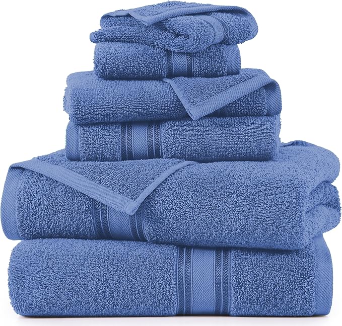 LANE LINEN Luxury Bath Towels Set - 6 Piece Set, 100% Cotton Bathroom Towel, Zero Twist, Quick Dry Shower Towels, Soft Absorbent Bath Towel, 2 Bath Towels, 2 Hand Towels, 2 Wash Cloths - Allure