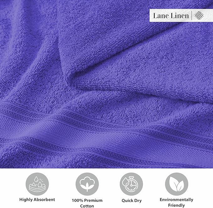 LANE LINEN 100% Cotton 4 Pack Bath Towels Set (30"x60") - Zero Twist, Large Cotton Towels for Bathroom - Quick Dry, Soft & Absorbent Bath Towel Set - Remains Fluffy After Multiple Washes - Blue Irish
