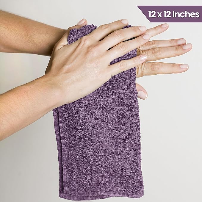 Utopia Towels 24 Pack Cotton Washcloths Set, 100% Ring Spun Cotton, Premium Quality Flannel Face Cloths, Highly Absorbent and Soft Feel Fingertip Towels, Plum