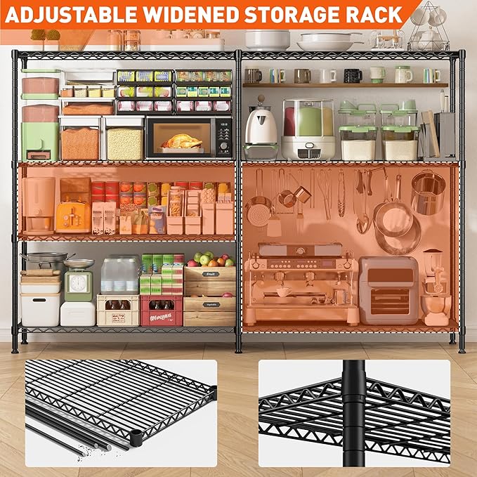 REIBII 70"W Metal Shelving, Storage Shelves 4-tier Wire Shelving Unit Load 1240LBS Metal Shelves for Storage Adjustable Shelving Rack for Pantry Kitchen Commercial school Garage 70"W*15.8"D*62.9"H