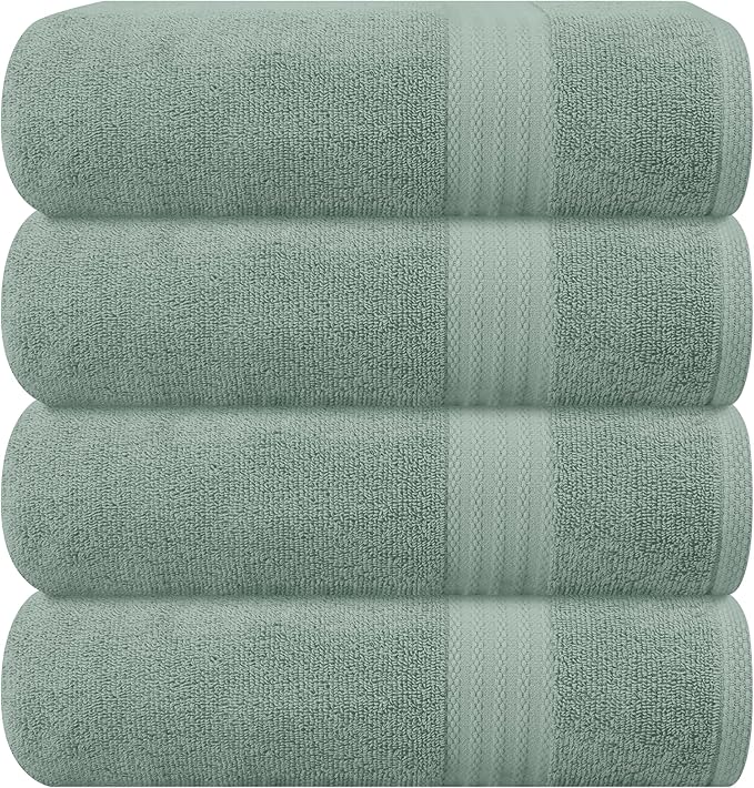 GLAMBURG Premium Cotton 4 Pack Bath Towel Set - 100% Pure Cotton - 4 Bath Towels 27x54 - Ideal for Everyday use - Ultra Soft & Highly Absorbent - Jade