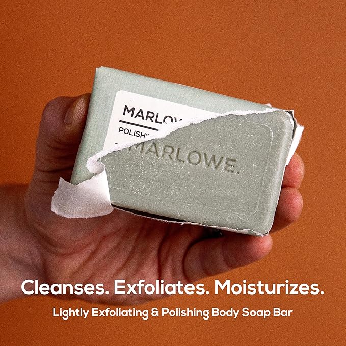 MARLOWE. No. 108 Lightly Exfoliating Soap Bar, 7oz, Polishing, Moisturizing & Cleansing Bar Soap for Men, Made with Natural Ingredients