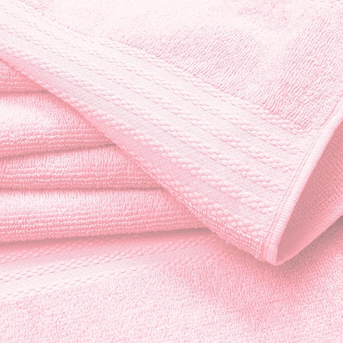GLAMBURG Ultra Soft 24-Piece Towel Set - 100% Pure Ringspun Cotton, Contains 8 Oversized Bath Towels 27x54, 8 Hand Towels 16x28, 8 Wash Cloths 13x13 - Ideal for Everyday use, Hotel & Spa - Pink