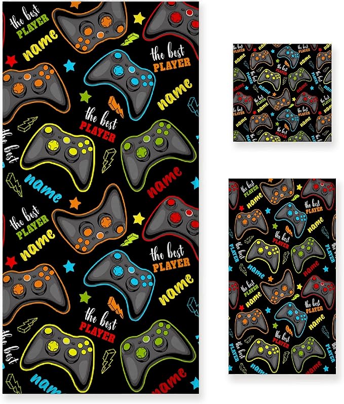 Custom Name Gaming 3 Piece Towel Bathroom Sets, 1 Bath Towel, 1 Washcloth, 1 Hand Towel, Cotton Fast Dry Soft Absorbent Towel Set for Home Kitchen Family