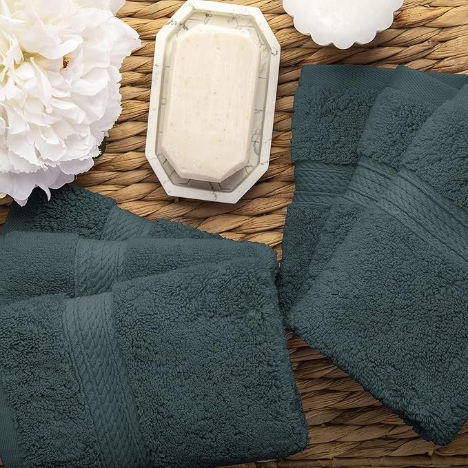 BLUENILEMILLS BNM Egyptian Cotton 6-Piece Towel Set, Includes 6 Face Towels, Attached Loop for Easy Hanging and Storage, Hotel Quality, Perfect for Bathroom, Gym, Shower Space, or Spa, Teal