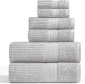 Springtree Home 100% Cotton Towel Set | 6 Piece Set | Super Soft & Absorbent Quick-Dry 2 Bath Towels 2 Hand Towels & 2 Washcloths | Textured and Durable Cotton | Krista Collection - High Rise Grey