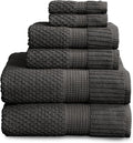 NY Loft 100% Cotton 6 Piece Bath Towel Set | Grey Towels | Oeko-TEX® Standard 100 | Soft & Absorbent, Quick-Dry | 2 Bath Towels 2 Hand Towels and 2 Washcloths | Trinity Collection - Dark Grey