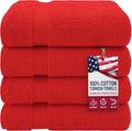 American Veteran Towel, 100% Cotton Turkish Bath Towels for Bathroom 4 Pack, 27x54 Extra Large Premium Soft Drying Bathroom Towels, Red