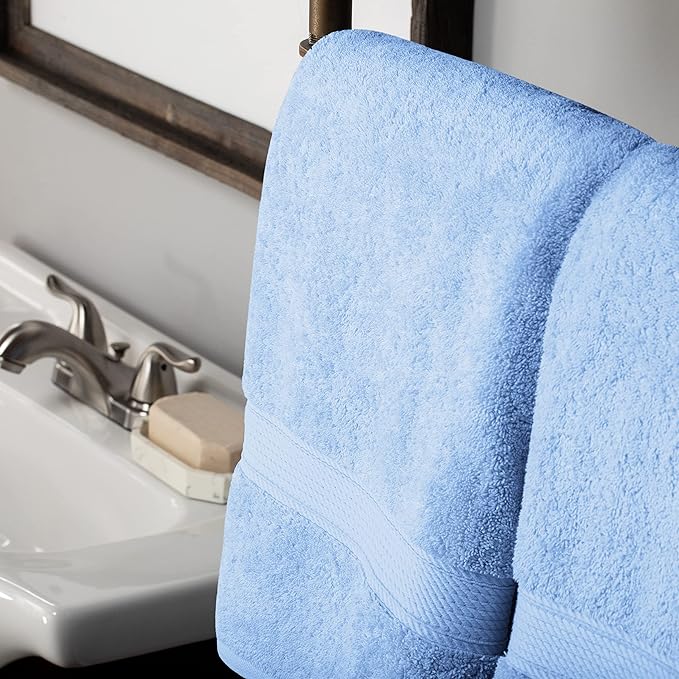 BLUENILEMILLS BNM Egyptian Cotton 2-Piece Towel Set, Includes 2 Bath Towels, Attached Loop for Easy Hanging and Storage, Hotel Quality, Perfect for Bathroom, Gym, Shower Space, or Spa, Light Blue