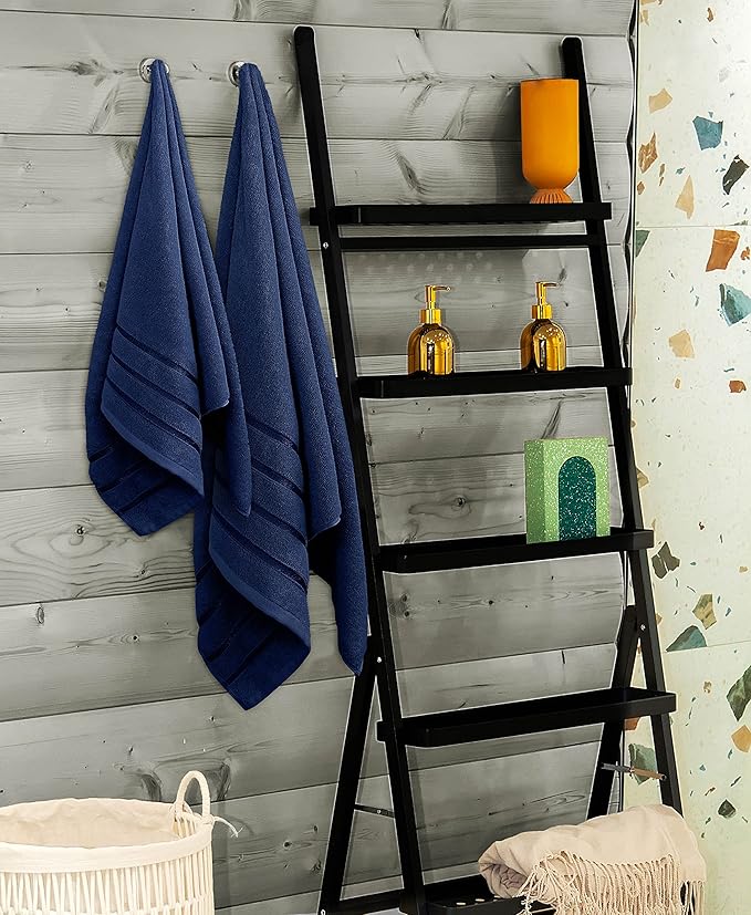 Utopia Towels 8 Piece Luxury Towel Set, 2 Bath, 2 Hand, and 4 Wash Cloths, 600 GSM Ring Spun Cotton, Highly Absorbent Viscose Stripe Towels, Ideal for Everyday use, Navy