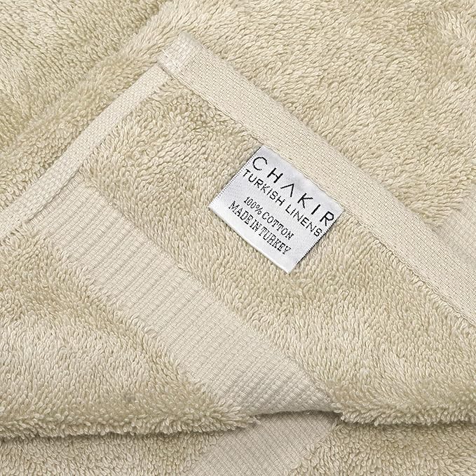 Chakir Turkish Linens 100% Cotton Premium Turkish Towels for Bathroom | 16'' x 30'' (4-Piece Hand Towel, Beige)