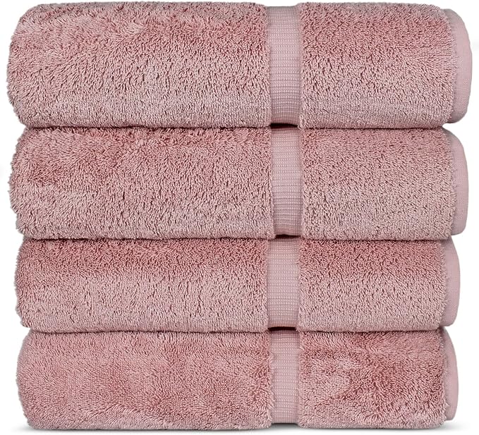 Chakir Turkish Linens 100% Cotton Premium Turkish Towels for Bathroom | 27'' x 54'' (4-Piece Bath Towels - Pink)