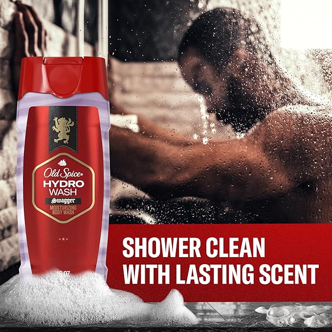 Old Spice Moisturizing Body Wash for Men, Hydro Wash, 2-in-1 Long Lasting Scent & Deep Hydration, 24/7 Shower Fresh, Smoother Swagger Scent, 16 oz (Pack of 4)