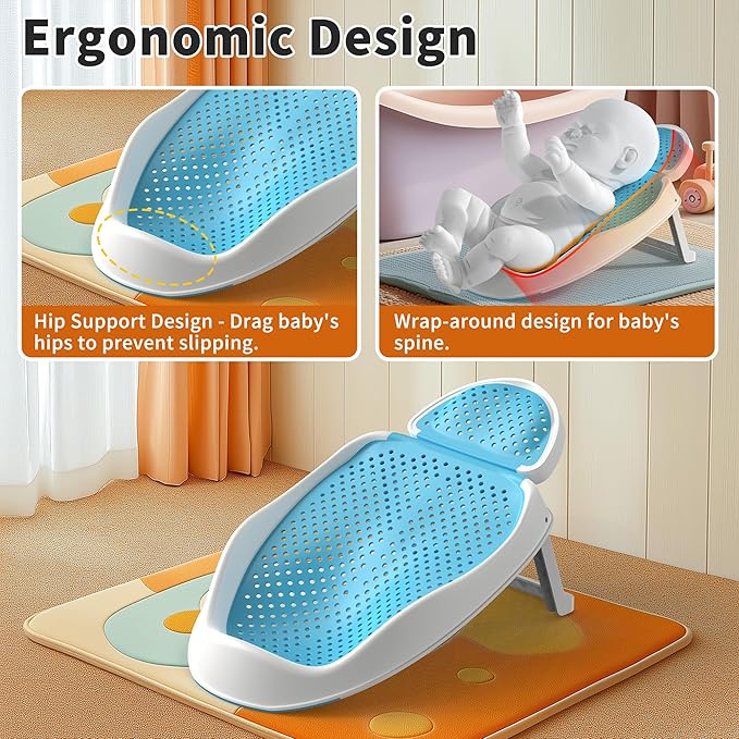Baby Bathtub Support for Babies 0-6 Months, Foldable Portable Infant Bathtub, Ergonomic Mesh Baby Bath Tub, Blue