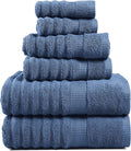 LANE LINEN Bathroom Towel Set - Premium Quality 100% Cotton Bath Towels Set of 6 Large Size - Quick Dry, Absorbent Hotel Towels for Bathroom Luxury - Includes 2 Bath, 2 Hand & 2 Wash Cloths - Denim