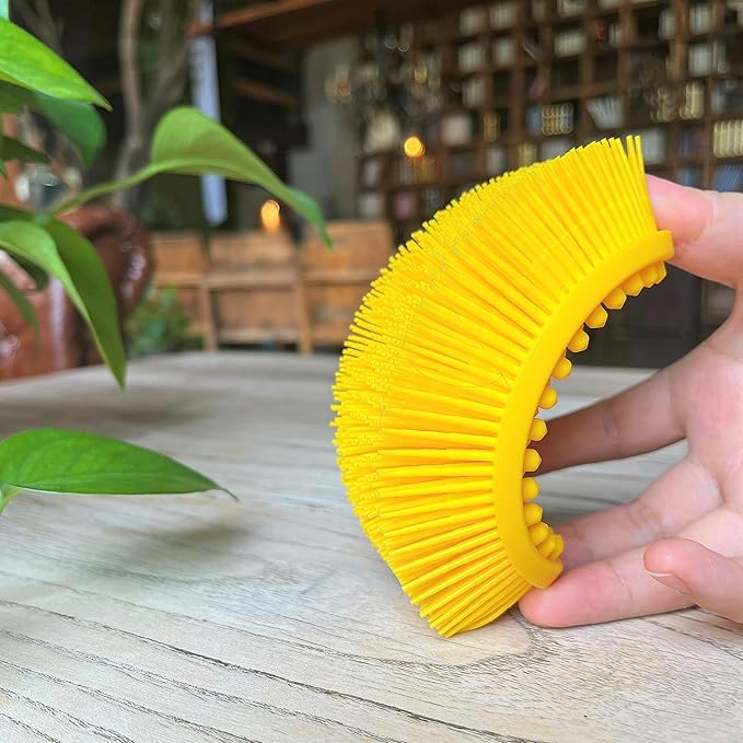 Premium Sensory Brush for Kids or Autism,Soft Silicone Body Scrubber,2 in 1 Sensory Room Occupational Therapy Sensory Brushes,Silicone Loofah,Pet Shower Brush Bath Brush Shampoo Brush(Oval-Yellow)