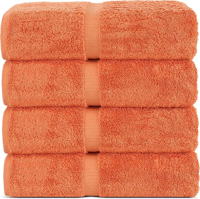 Chakir Turkish Linens 100% Cotton Premium Turkish Towels for Bathroom | 30'' x 60'' Large Bath Towels (4 Piece, Coral)