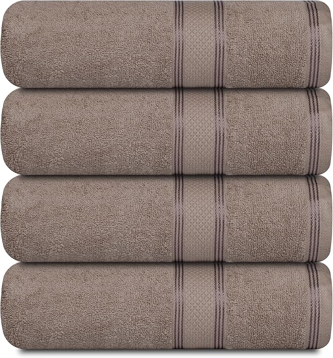 Casa Lino Brown Bath Towels Set of 4 (54" x 27") - Large Bathroom Towel Set - 100% Cotton Towels for Bathroom - Highly Absorbent & Quick Dry Bath Towel Multipack - New Apartment Essentials