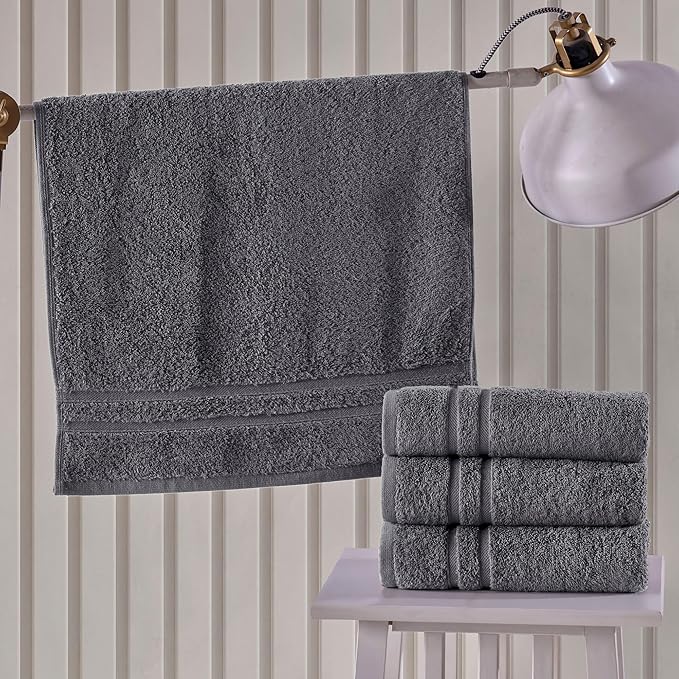 Hawmam Linen Cool Grey Hand Towels 4-Pack - 16x29 Turkish Cotton Premium Quality Soft - Small Towels for Bathroom
