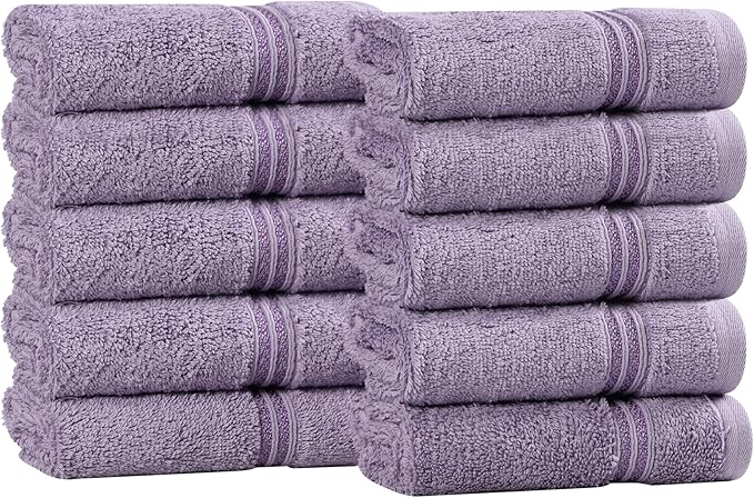 Superior Egyptian Cotton 10-Piece Face Towel Set , Small Towels For Facial, Spa, Quick Dry, Absorbent Towels, Bathroom Accessories, Guest Bath, Home Essentials, Washcloth, Airbnb, Royal Purple