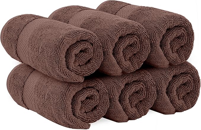 White Classic Luxury Brown Hand Towels - Soft 100% Turkish Cotton | Highly Absorbent Hotel spa Bathroom Towel Collection | 16x30 Inch | Set of 6