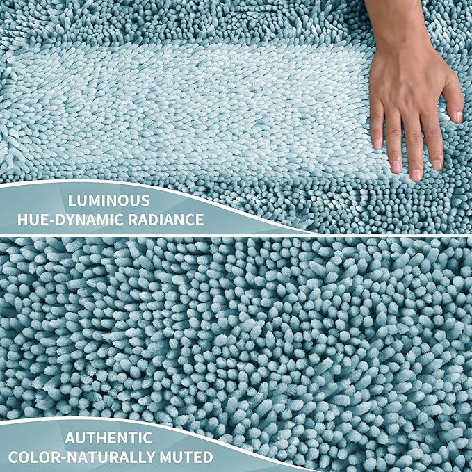 Yimobra Long Bathroom Rugs Runner 70x24 Inch, Extra Thick Soft Absorbent Chenille Bath Mat, Non Slip Machine Washable, Quick Dry Bath Rugs for Bathroom Floor, Tub and Shower, Greyish Blue