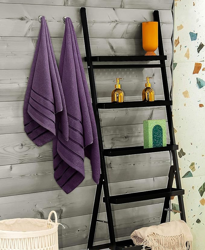 Utopia Towels 8 Piece Luxury Towel Set, 2 Bath, 2 Hand, and 4 Wash Cloths, 600 GSM Ring Spun Cotton, Highly Absorbent Viscose Stripe Towels, Ideal for Everyday use, Plum