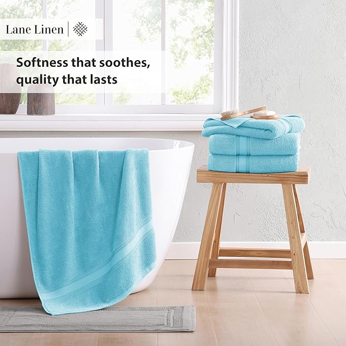 LANE LINEN Luxury Towel Set for Bathroom – 12-Pack 100% Cotton, Zero Twist, Includes 4 Bath, 4 Hand & 4 Washcloth, Suitable for All Body Types, Soft & Quick Dry, Ideal for Airbnb & Spa - Blue