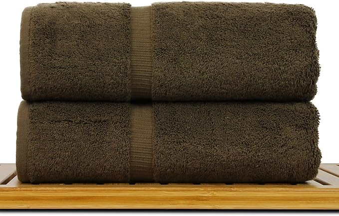 Luxury Hotel & Spa Collection Highly Absorbent, Quick Dry 100% Turkish Cotton 700 GSM, Eco Friendly Towel, for Bathroom Dobby Border Soft Bath Towel Set 27 X 54 (Cocoa, Bath Towels - Set of 2)
