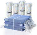 BAY LAUREL Turkish Beach Towel with Travel Bag 39 x 71 Quick Dry Sand Free Lightweight Large Oversized Towels Light - Pack of 4 (Pack of 4 - Dark Blue with Yellow Floral)