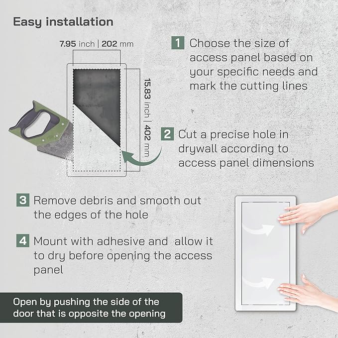 Vent Systems White ABS Plastic Access Panel 8 x 16 Inch (Opening) - Access Door for Drywall, Wall, Ceiling - Electrical, Plumbing Service Wall Hole Cover - Inspection Door - 8.6 x 16.5 Inch (Outer)