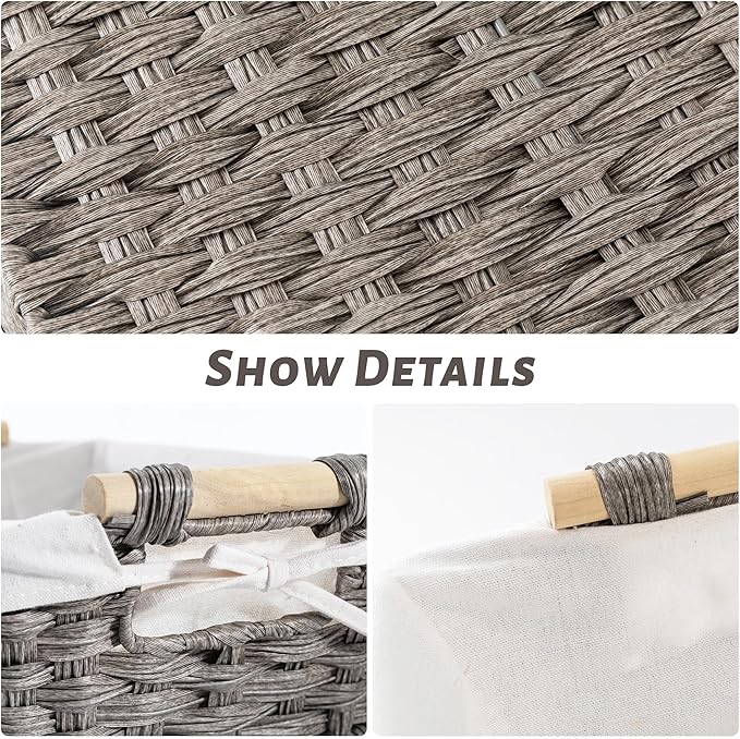 Baskets-Wicker Storage Baskets-Waterproof Wicker with Handles Hand-Woven Blue Handle Food Storage Pantry Woven Storage Boxes, 2 Pack, Home Storage Boxes